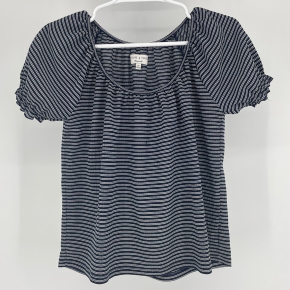MADEWELL TEXTURE & THREAD PEASANT TOP IN STRIPE NAVY BLUE WHITE XS - Picture 5 of 9